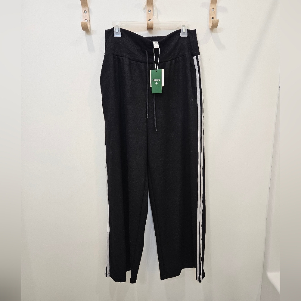 HALARA Black Corduroy Wide Leg Pants with White Stripes Size XL